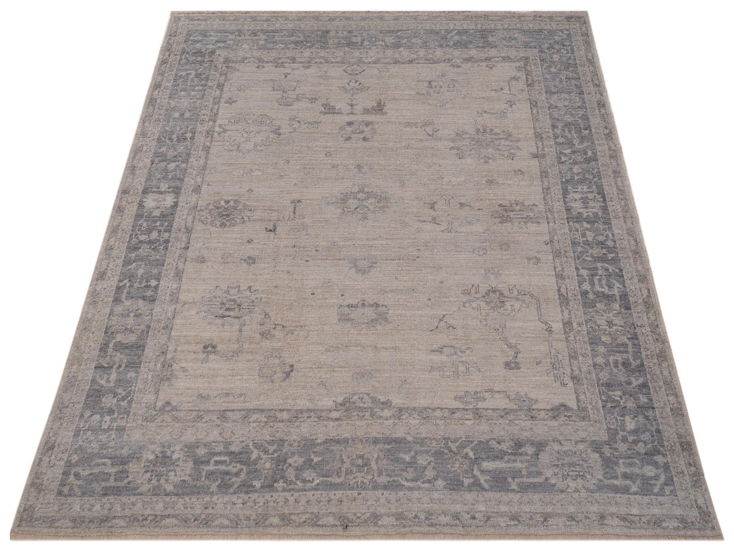 Authentic Angora Oushak Leyla Ivory Gray Traditional Hand Knotted Rug