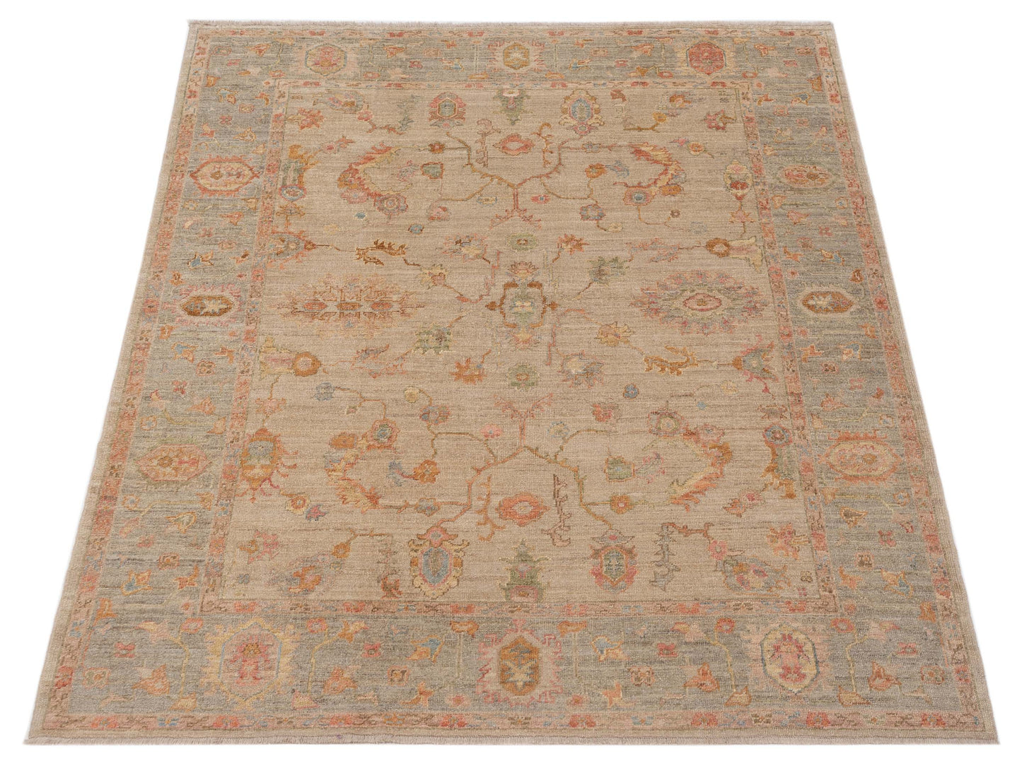 Authentic Angora Oushak Meltem Beige Silver Traditional Hand Knotted Rug