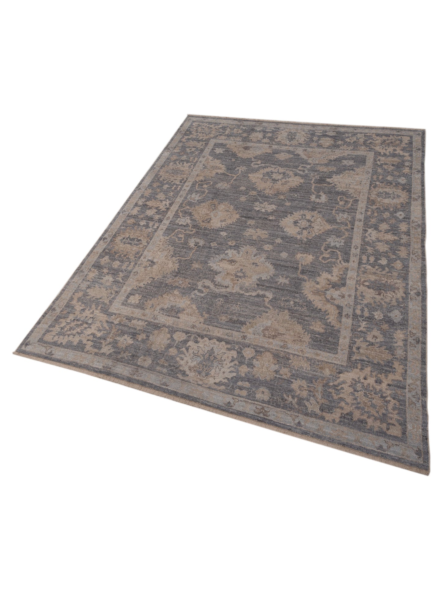 Authentic Angora Oushak Hande Gray Gray Traditional Hand Knotted Rug