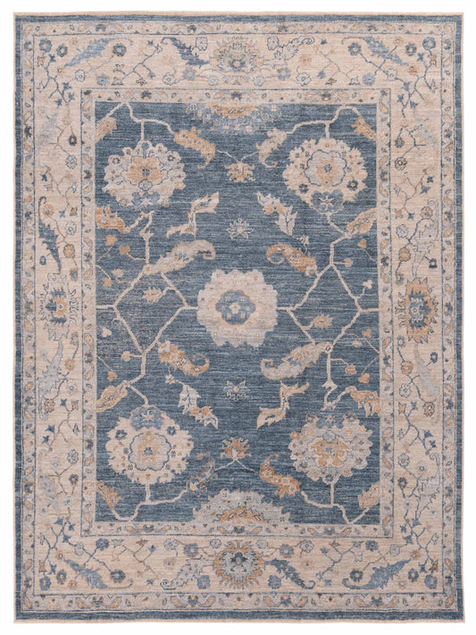 Authentic Angora Oushak Muge Dark Blue Traditional Hand Knotted Rug