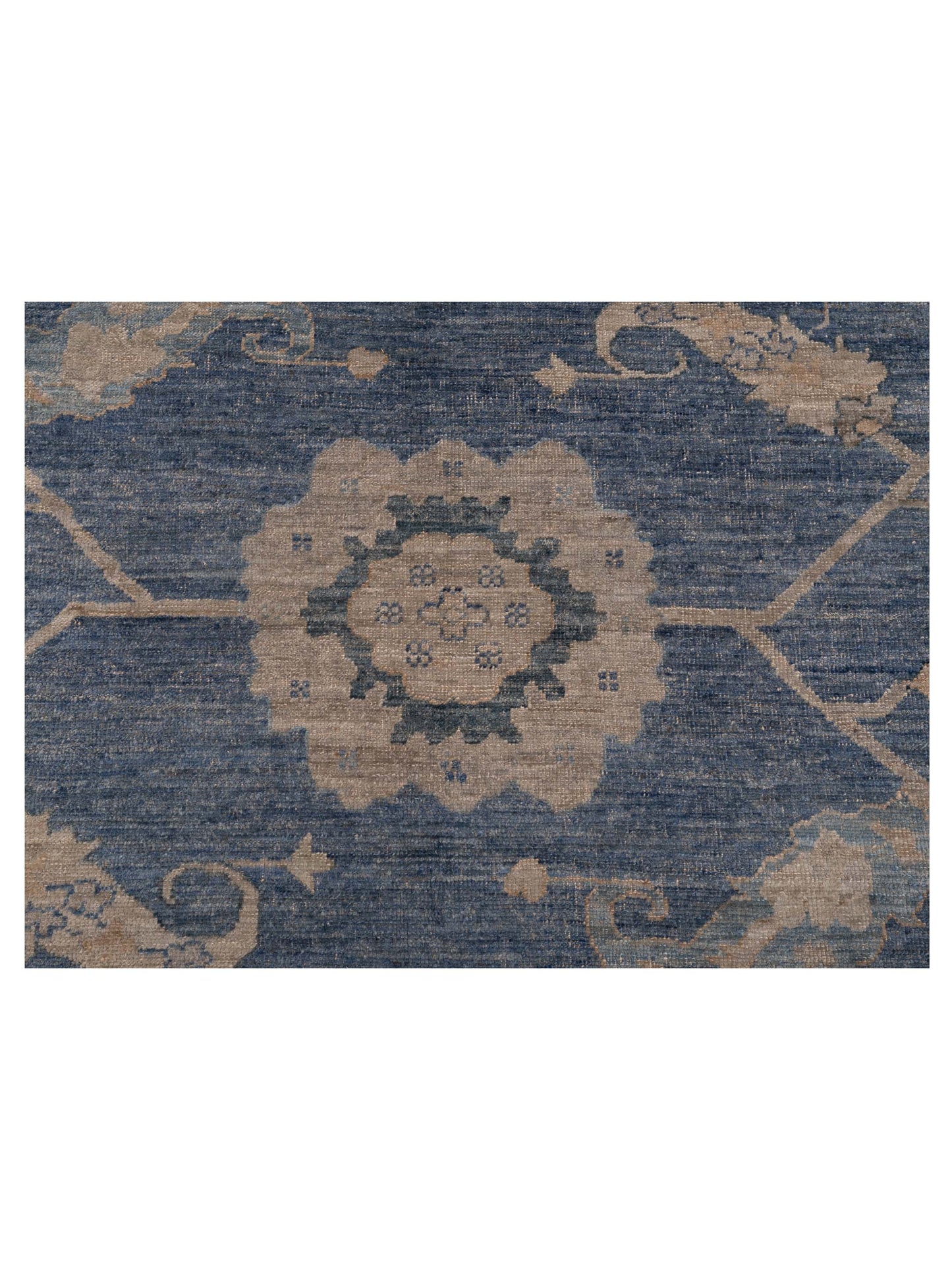 Authentic Angora Oushak Muge Blue Dark Blue Traditional Hand Knotted Rug