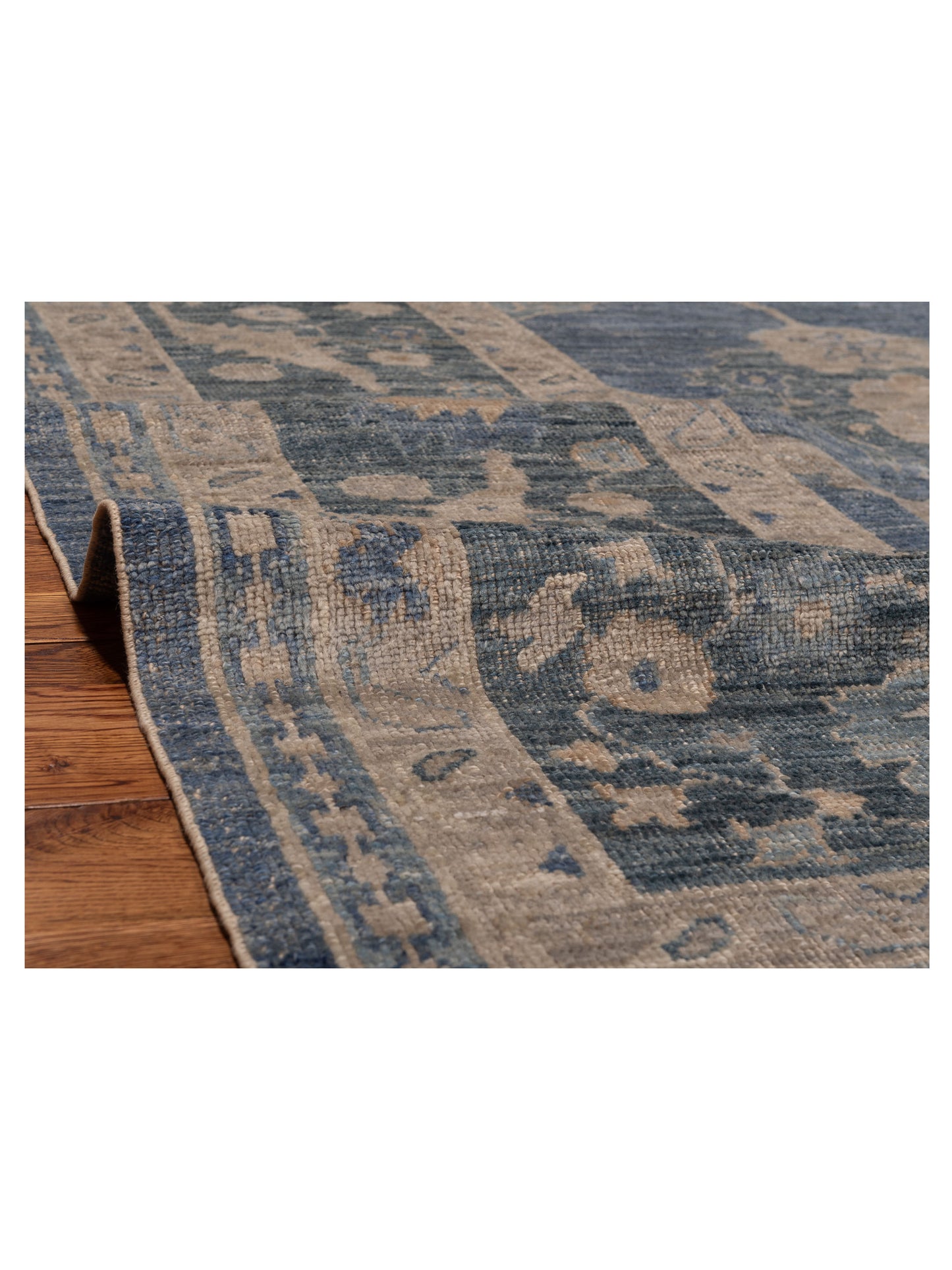 Authentic Angora Oushak Muge Blue Dark Blue Traditional Hand Knotted Rug