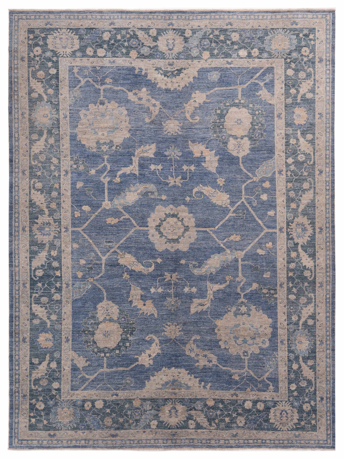 Authentic Angora Oushak Muge Blue Traditional Hand Knotted Rug