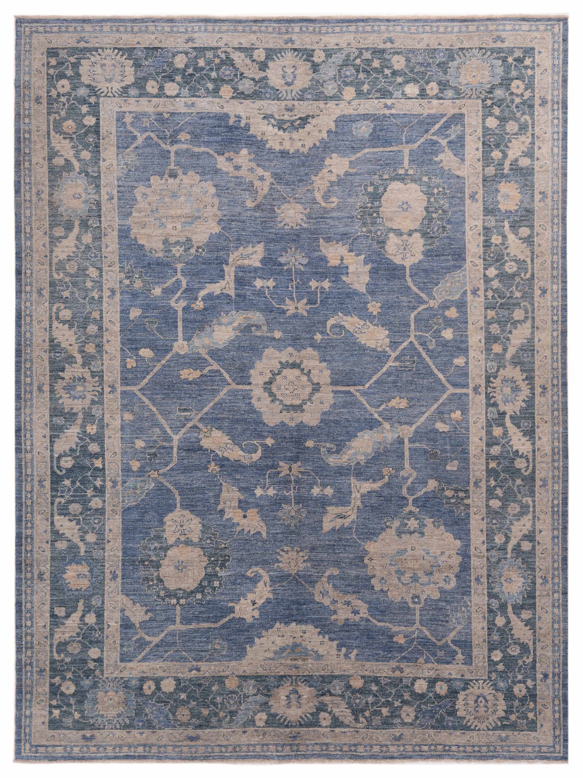 Authentic Angora Oushak Muge Blue Traditional Hand Knotted Rug