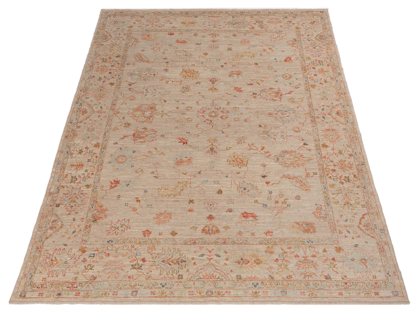 Authentic Angora Oushak Seyyal Beige Beige Traditional Hand Knotted Rug