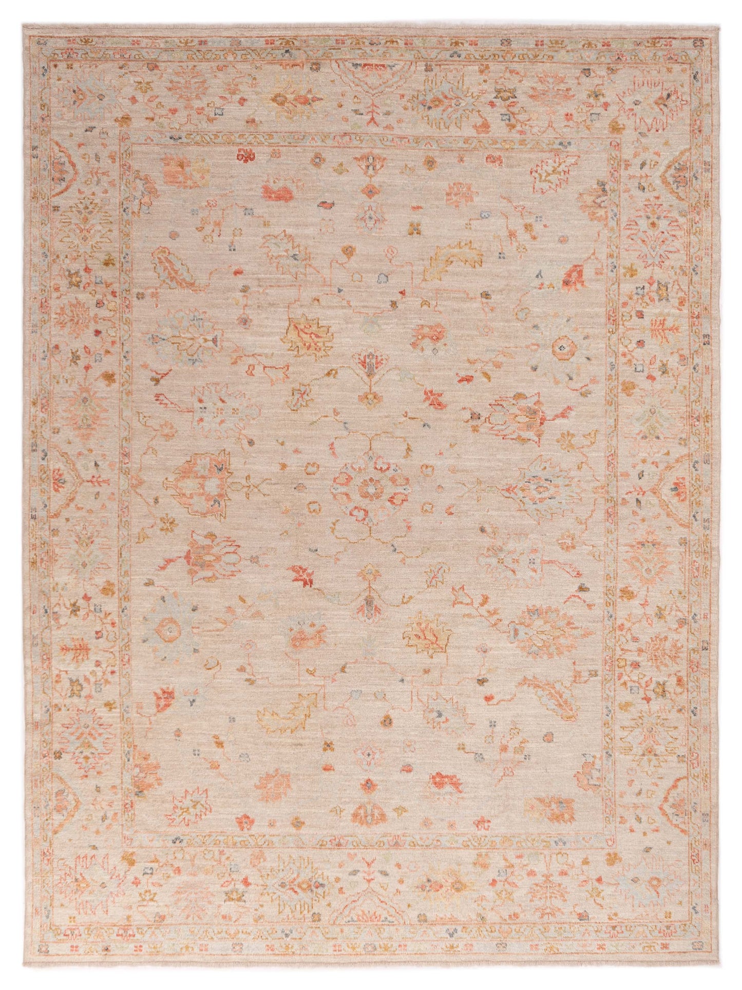 Authentic Angora Oushak Seyyal Beige Traditional Hand Knotted Rug