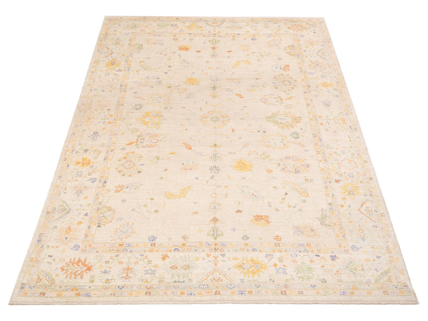 Authentic Angora Oushak Seyyal Beige Beige Traditional Hand Knotted Rug