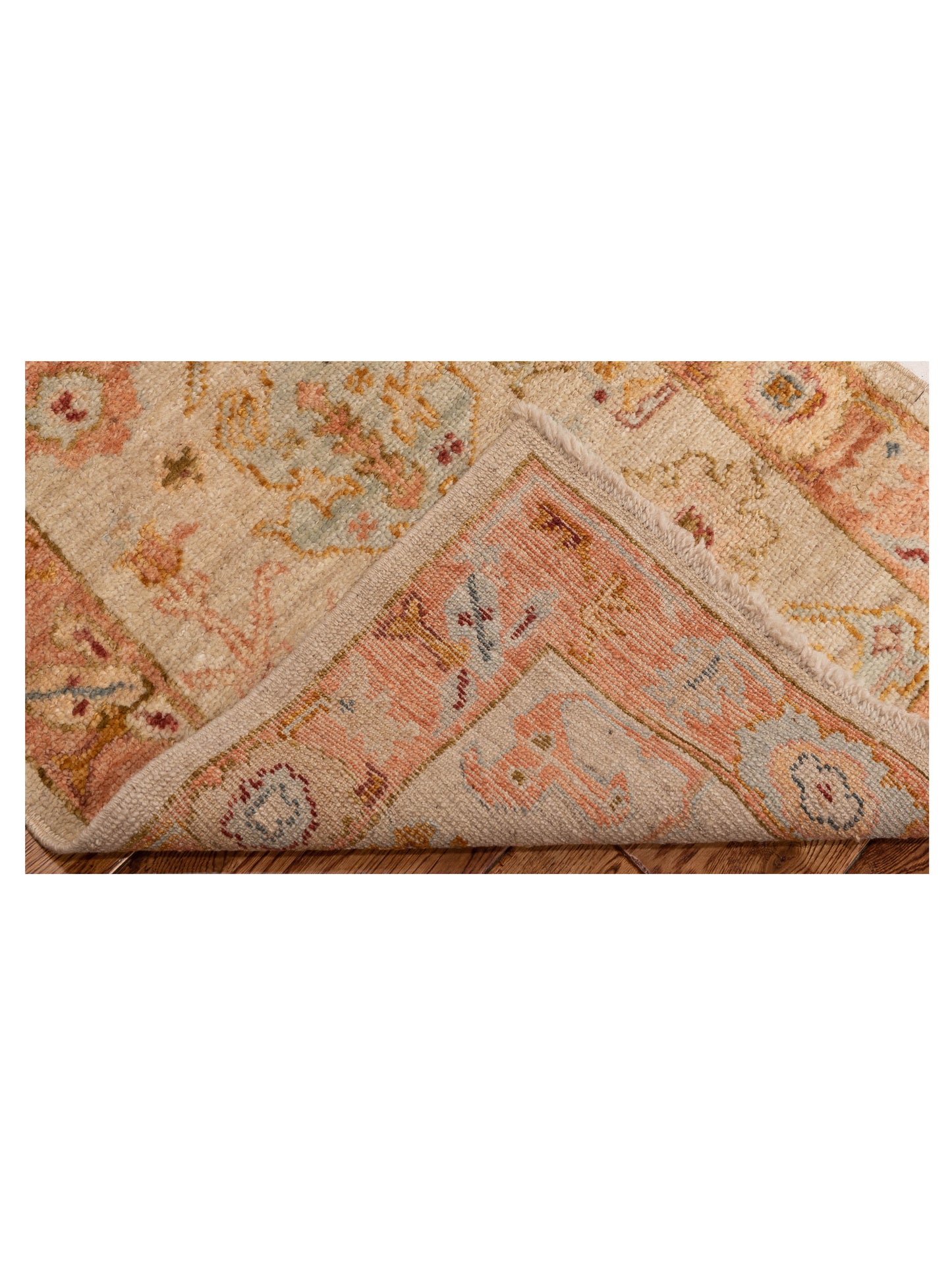 Authentic Angora Oushak Ahu Ivory Pink Traditional Hand Knotted Rug