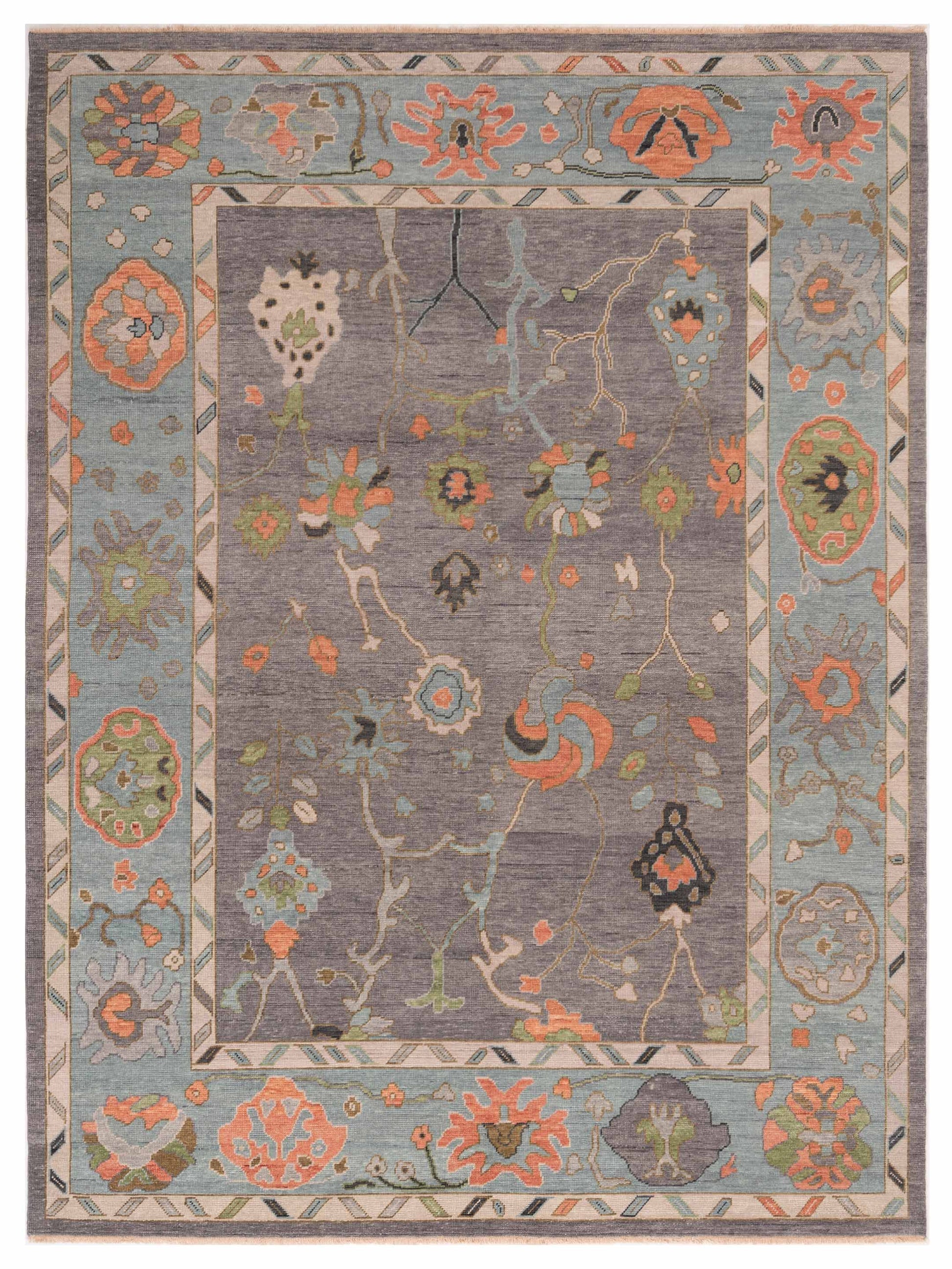 Pasha Authentic Oushak Risale Gray Contemporary Hand Knotted Rug