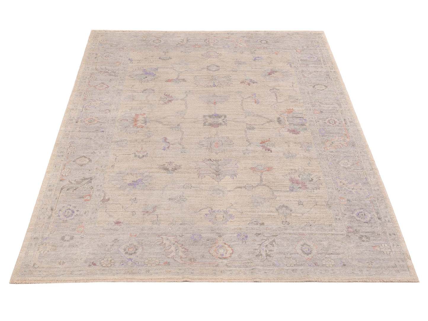 Authentic Angora Oushak Bade Ivory Light Gray Traditional Hand Knotted Rug