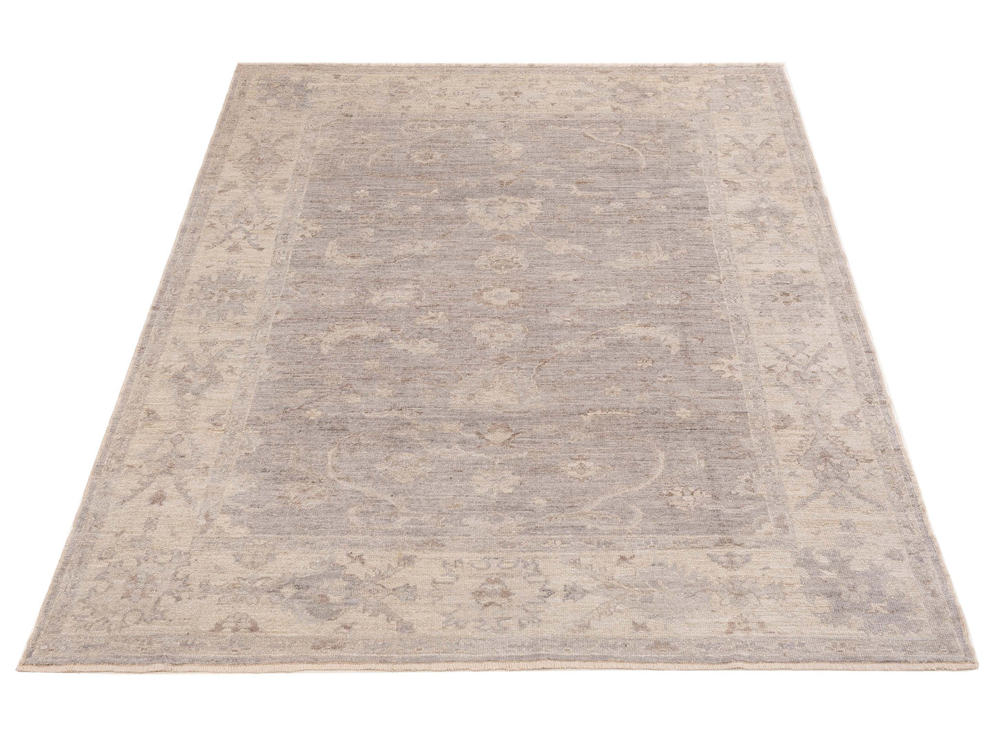 Authentic Angora Oushak Bade Gray Ivory Traditional Hand Knotted Rug