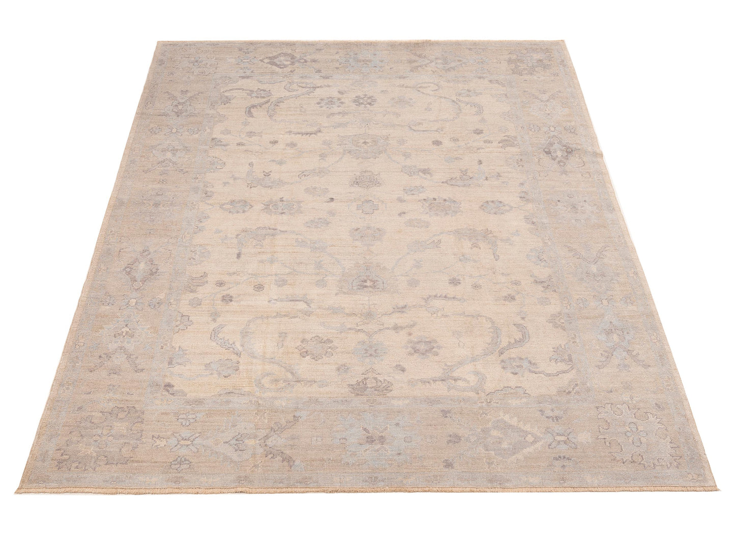 Authentic Angora Oushak Bade Ivory Silver Traditional Hand Knotted Rug