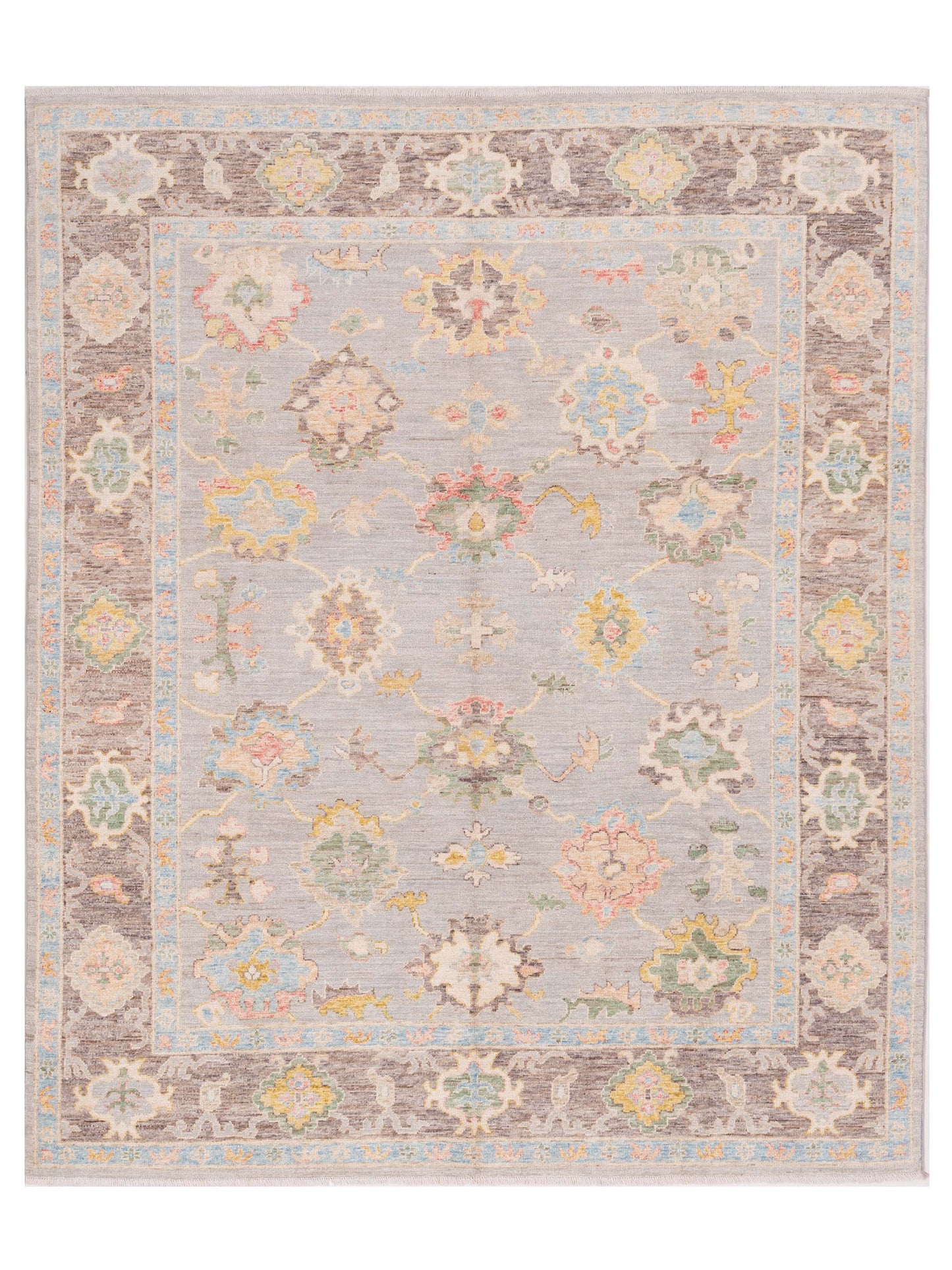 Pasha Authentic Oushak Zincirli Gray Traditional Hand Knotted Rug