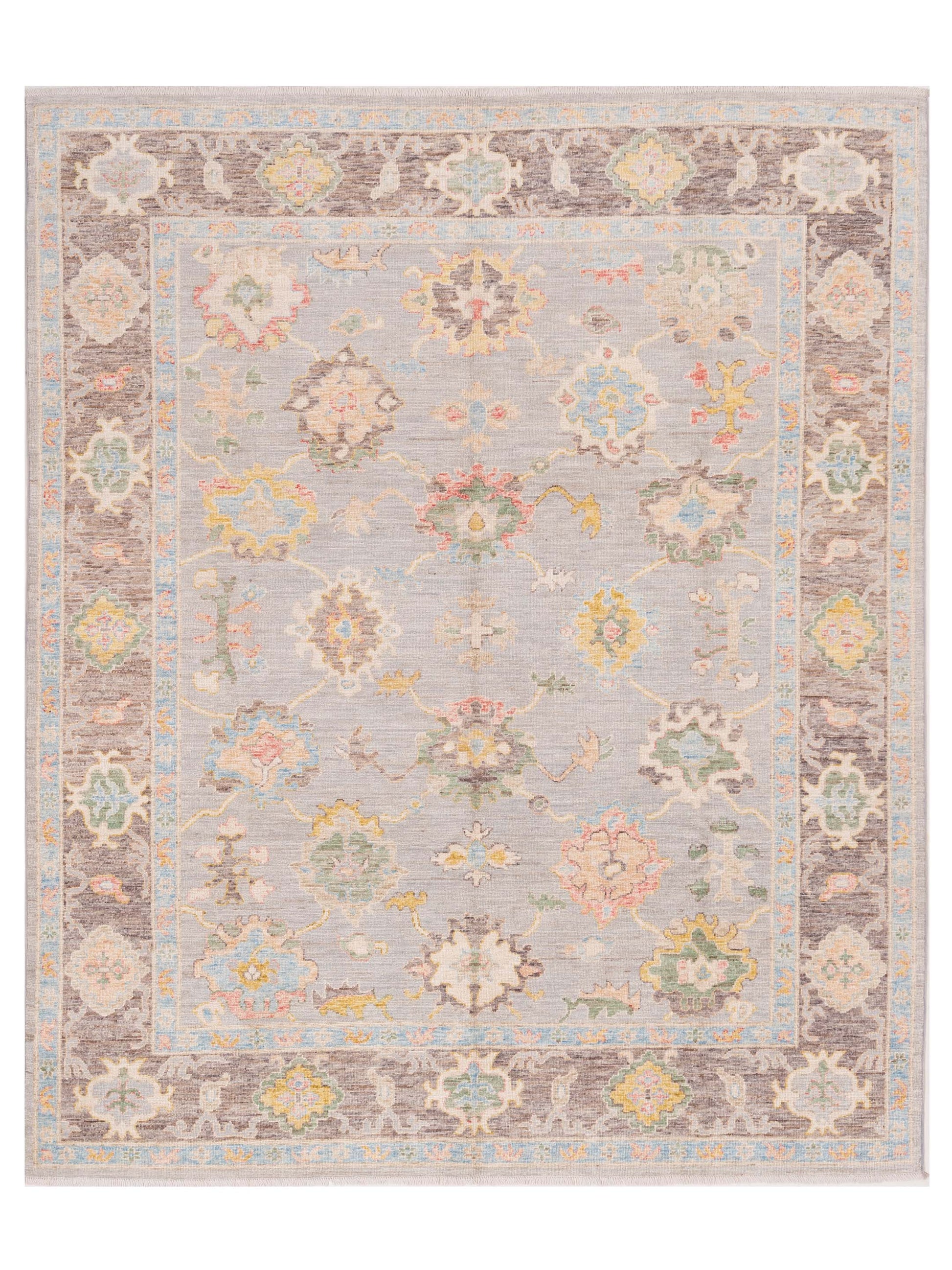 Pasha Authentic Oushak Zincirli Gray Traditional Hand Knotted Rug