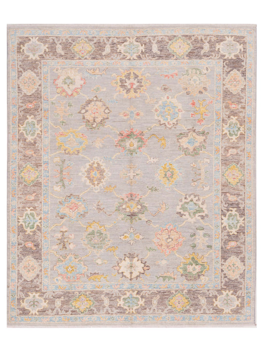 Pasha Authentic Oushak Zincirli Gray Traditional Hand Knotted Rug