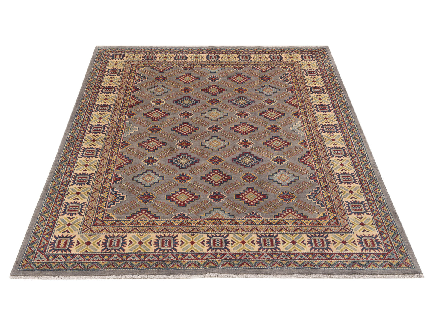 Nomad Kazak 151921 Gray Ivory Tribal Hand Knotted Rug