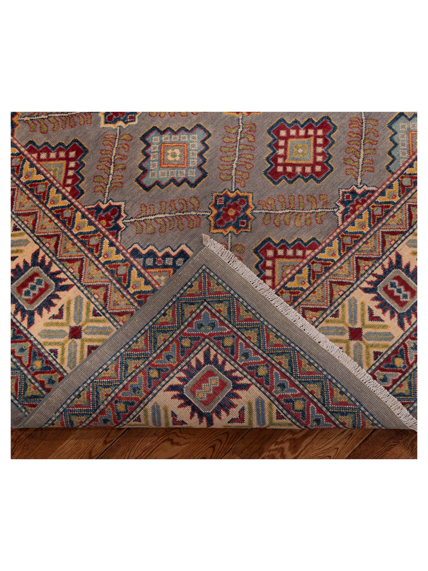 Nomad Kazak 151921 Gray Ivory Tribal Hand Knotted Rug