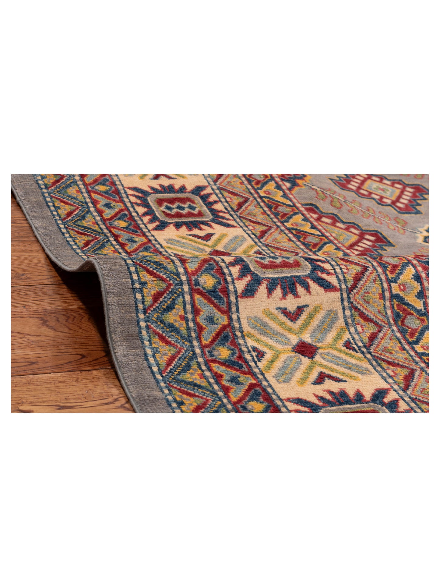 Nomad Kazak 151921 Gray Ivory Tribal Hand Knotted Rug