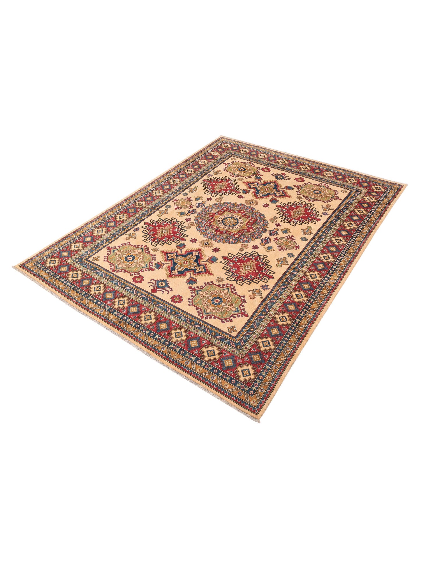 Nomad Kazak 151922 Ivory Red Tribal Hand Knotted Rug