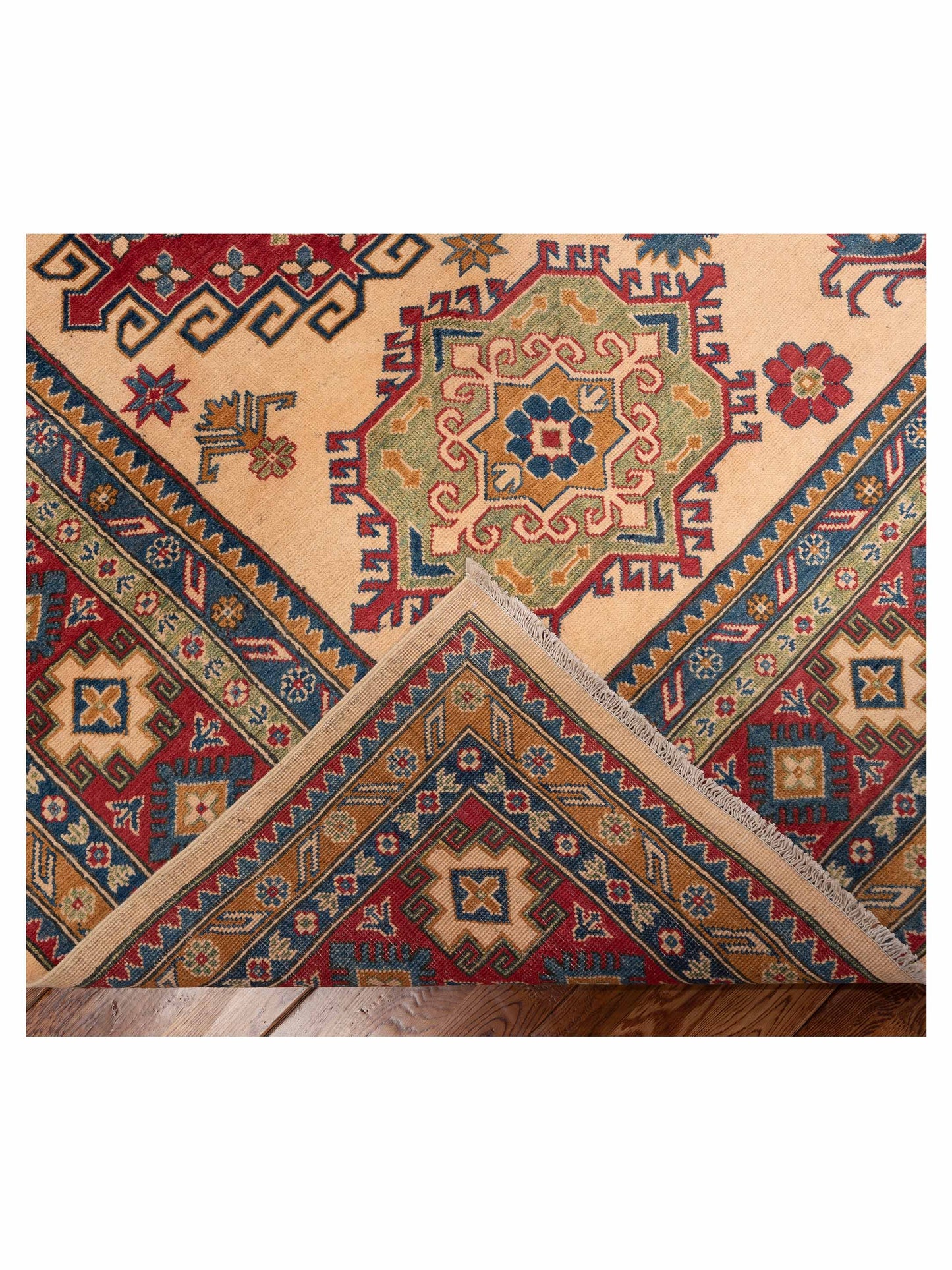 Nomad Kazak 151922 Ivory Red Tribal Hand Knotted Rug