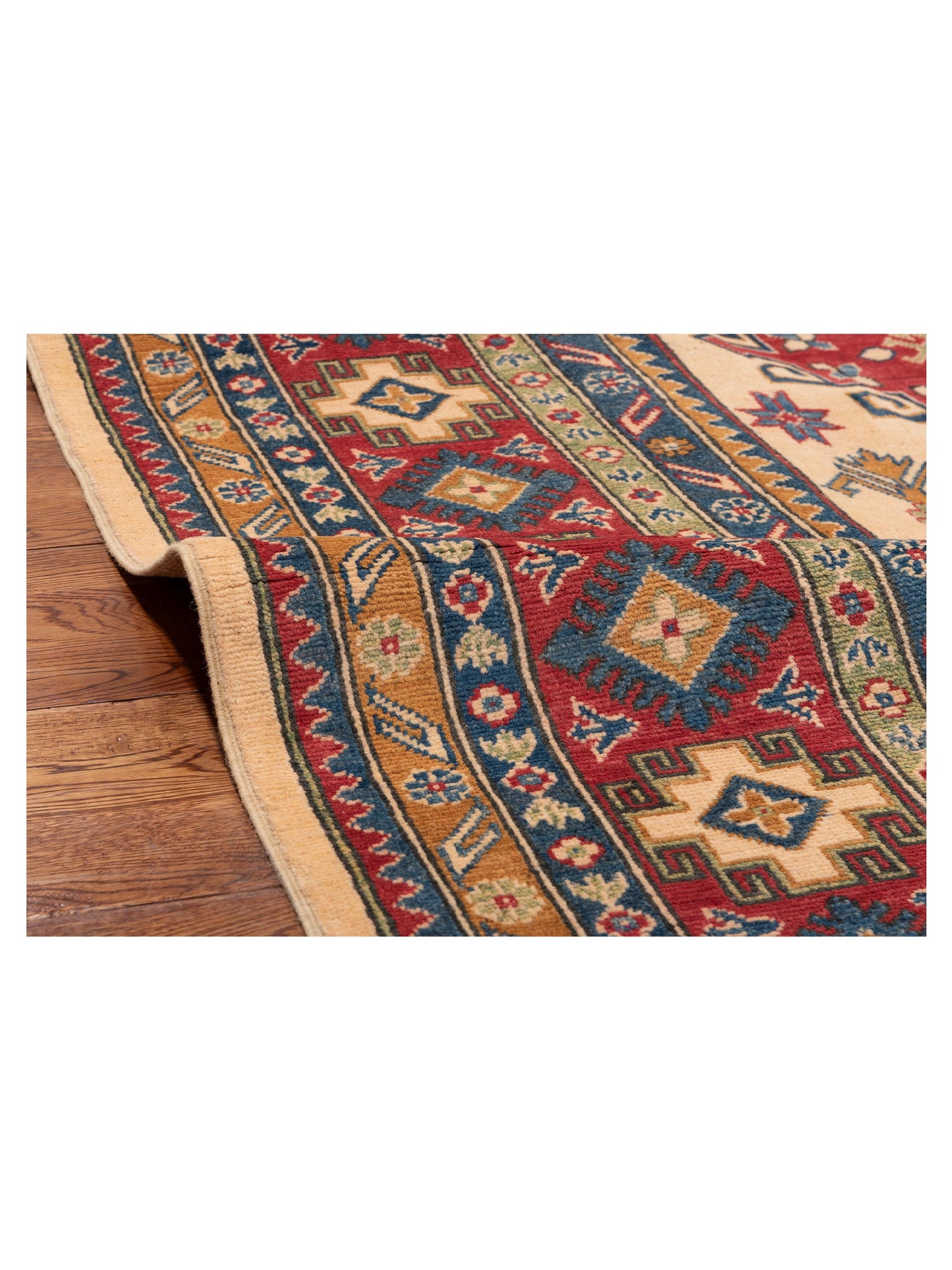 Nomad Kazak 151922 Ivory Red Tribal Hand Knotted Rug