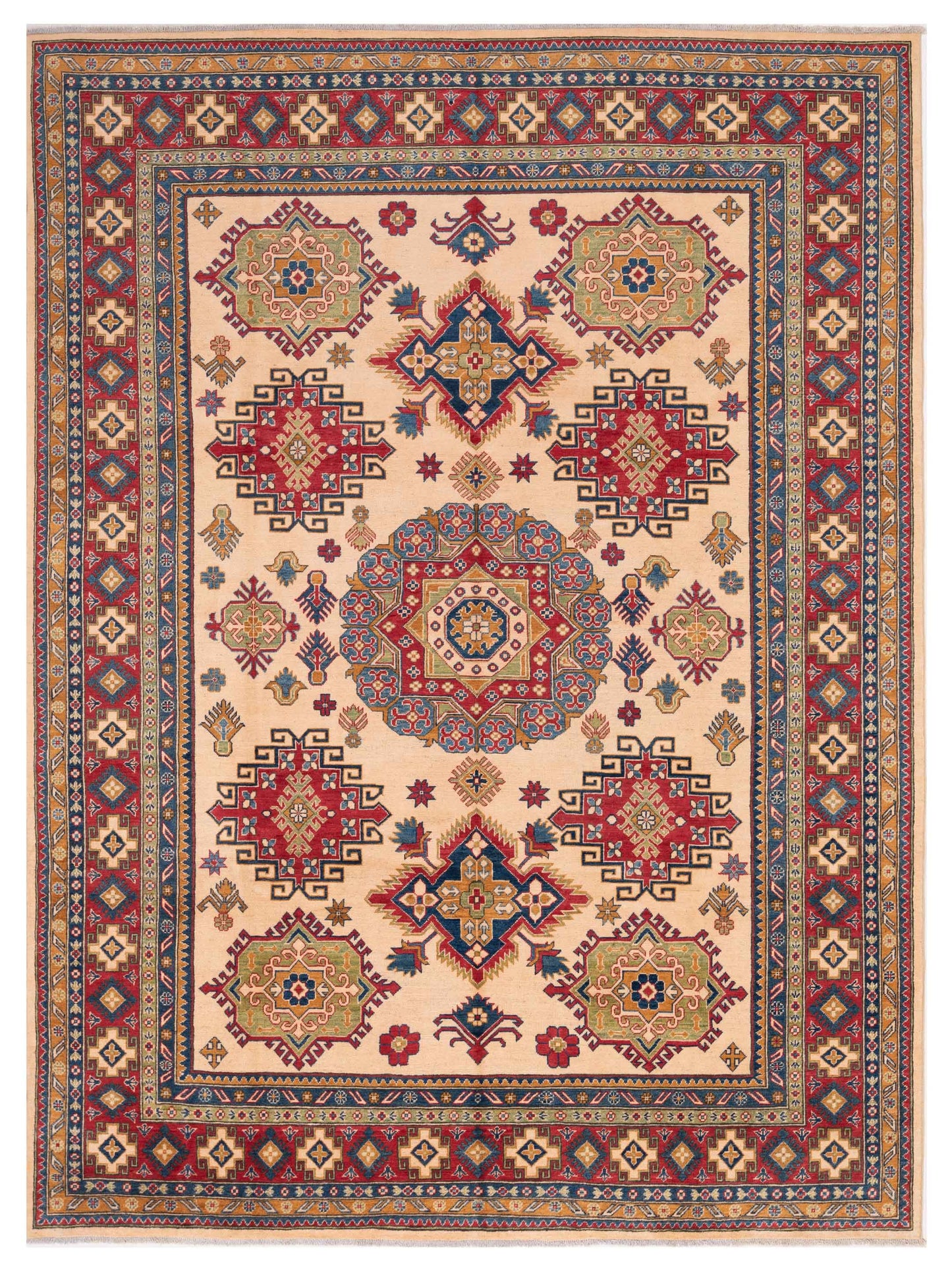 Nomad Kazak 151922 Ivory Tribal Hand Knotted Rug