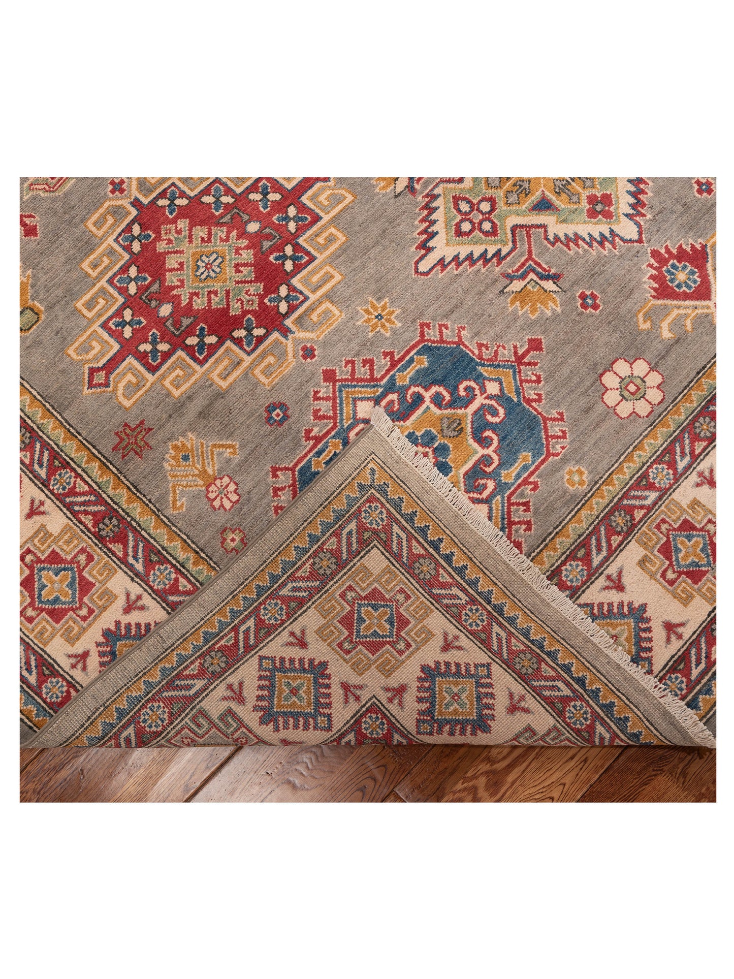 Nomad Kazak 151944 Gray Ivory Tribal Hand Knotted Rug