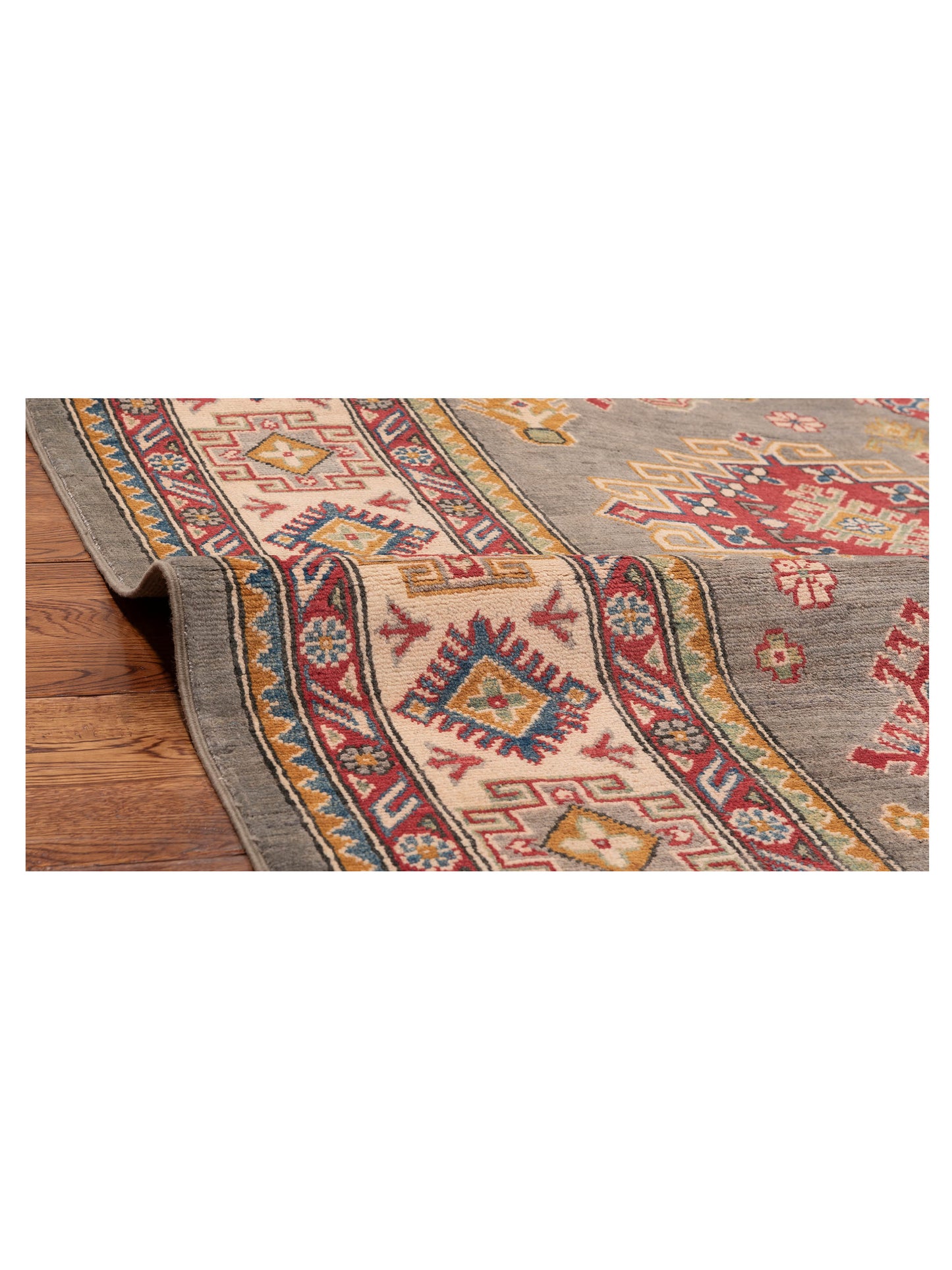 Nomad Kazak 151944 Gray Ivory Tribal Hand Knotted Rug