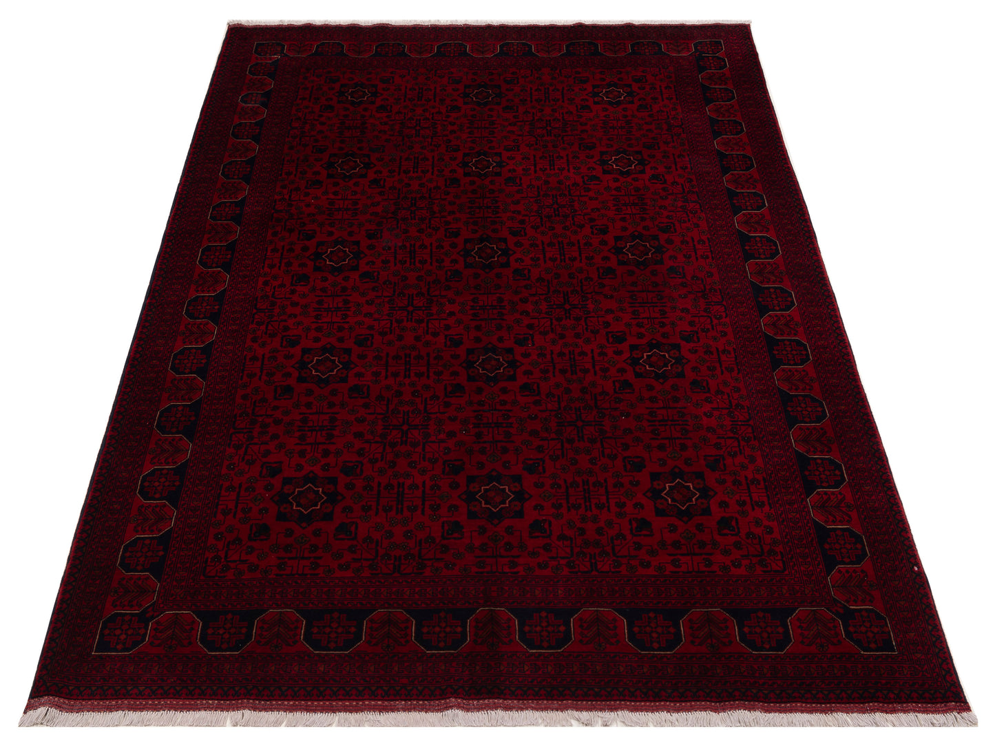 Nomad Afghan Belcik 152040 Red Navy Tribal Hand Knotted Rug