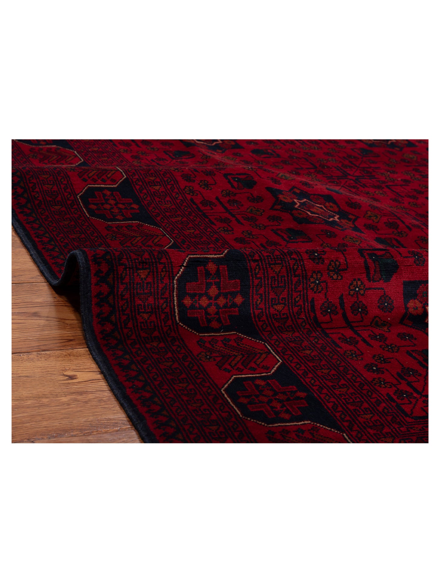 Nomad Afghan Belcik 152040 Red Navy Tribal Hand Knotted Rug