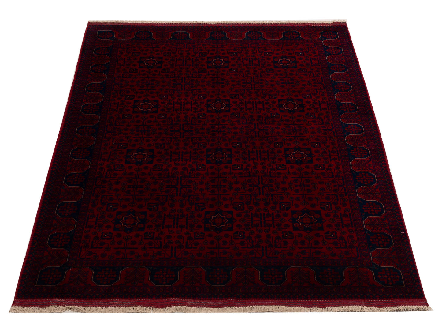 Nomad Afghan Belcik 152045 Red Navy Tribal Hand Knotted Rug