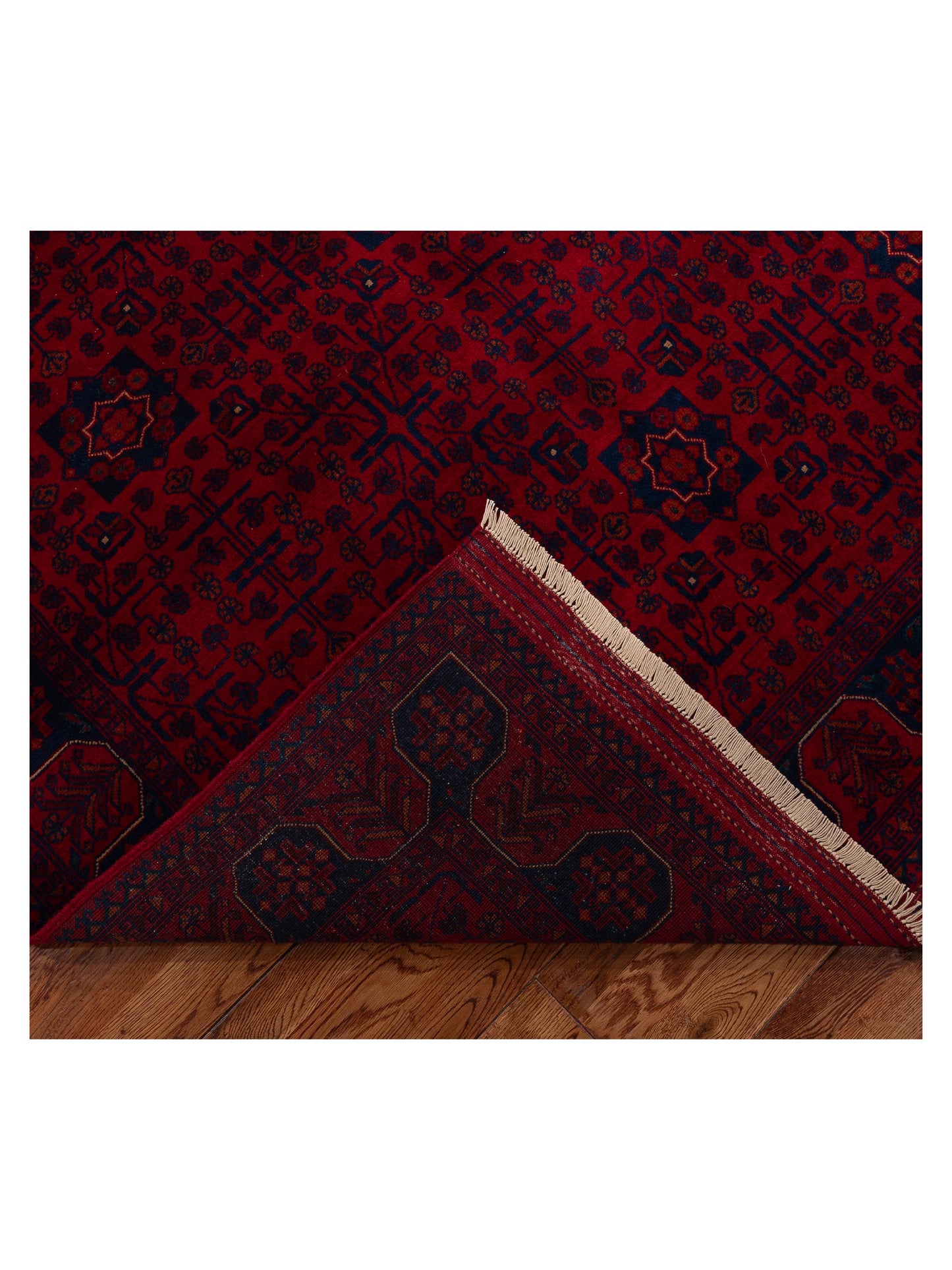 Nomad Afghan Belcik 152045 Red Navy Tribal Hand Knotted Rug