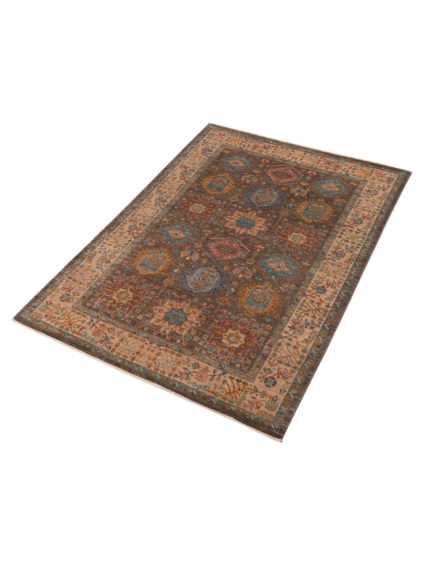 Nomad Super Kars 152242 Brown Ivory Tribal Hand Knotted Rug