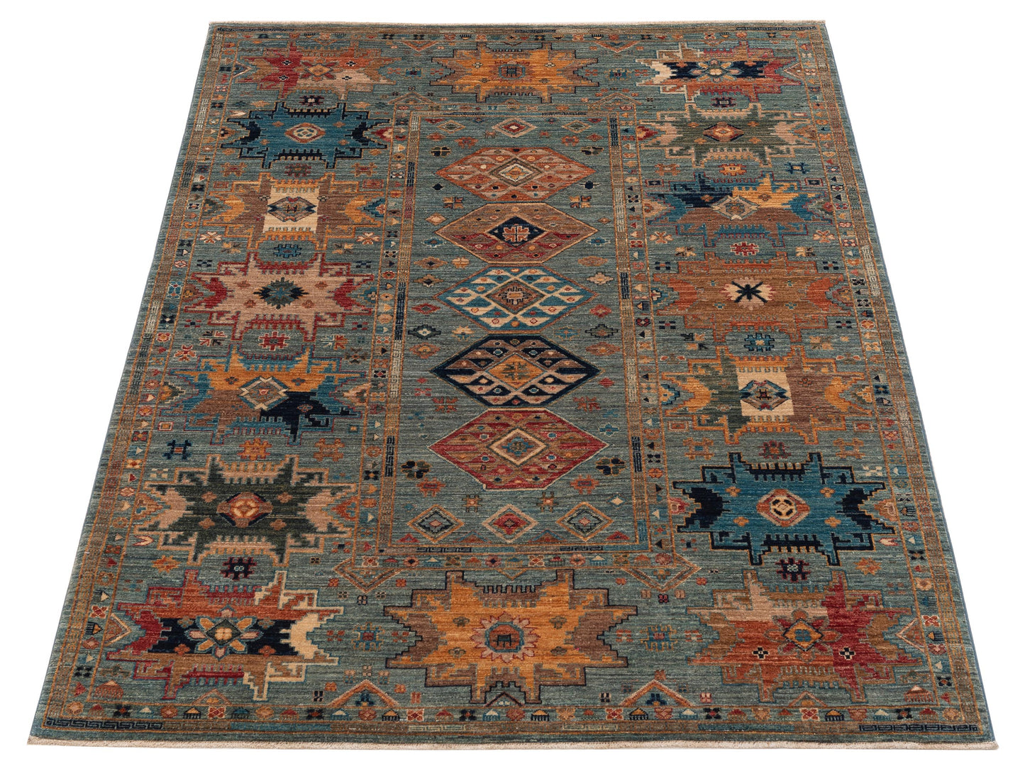 Nomad Super Kars 152248 Blue Blue Tribal Hand Knotted Rug