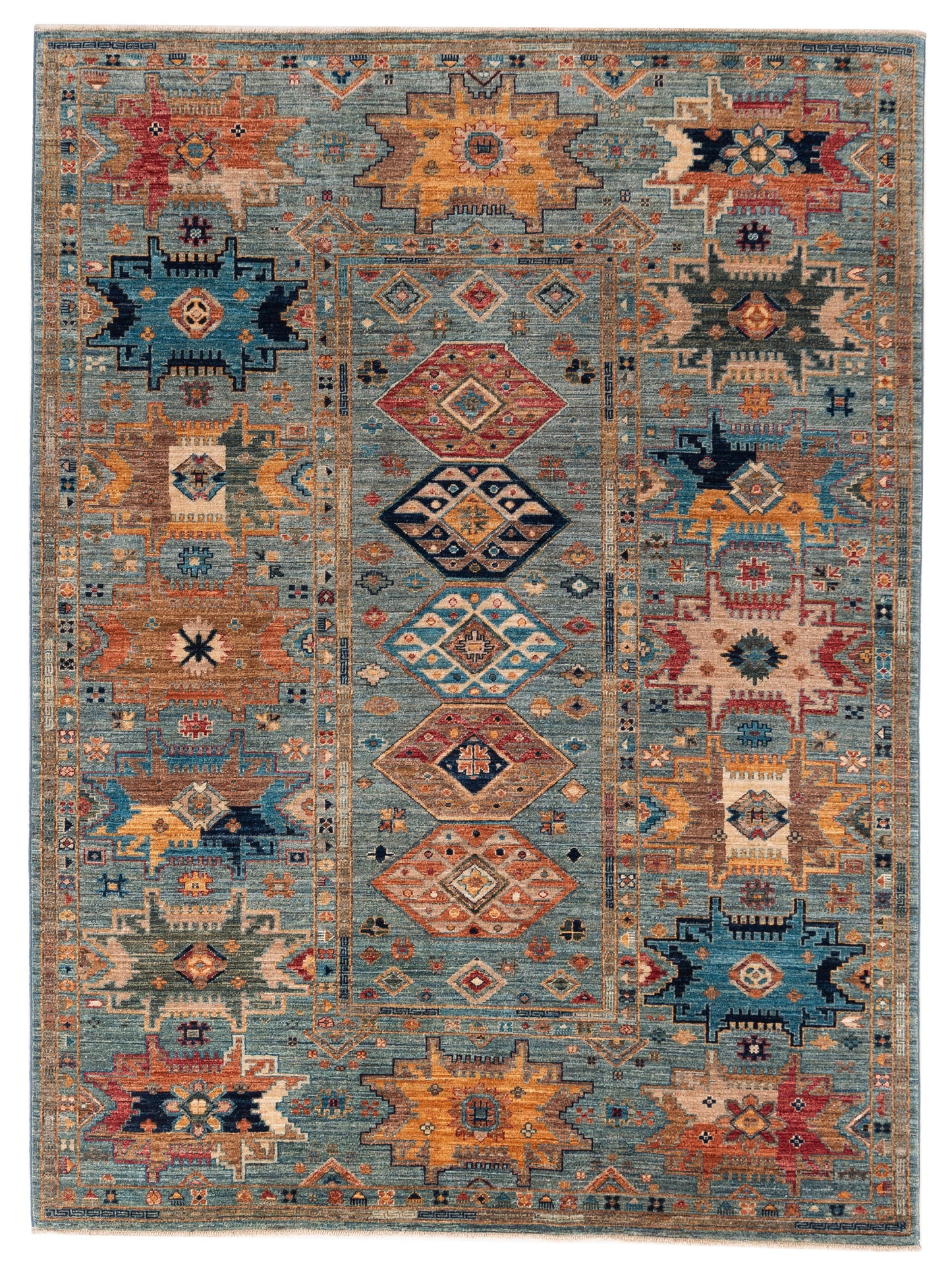 Nomad Super Kars 152248 Blue Tribal Hand Knotted Rug