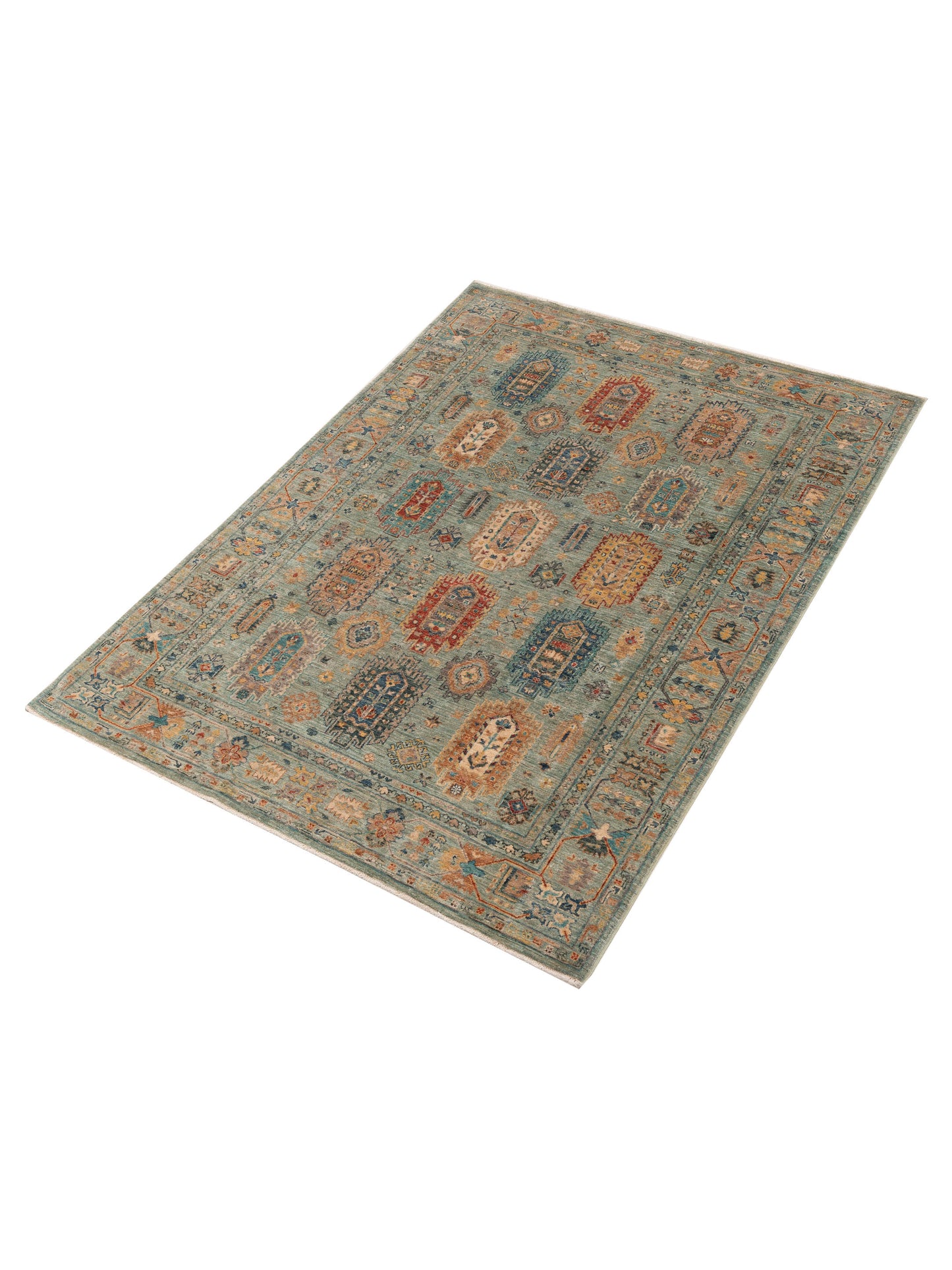 Nomad Super Kars 152267 Green Green Tribal Hand Knotted Rug