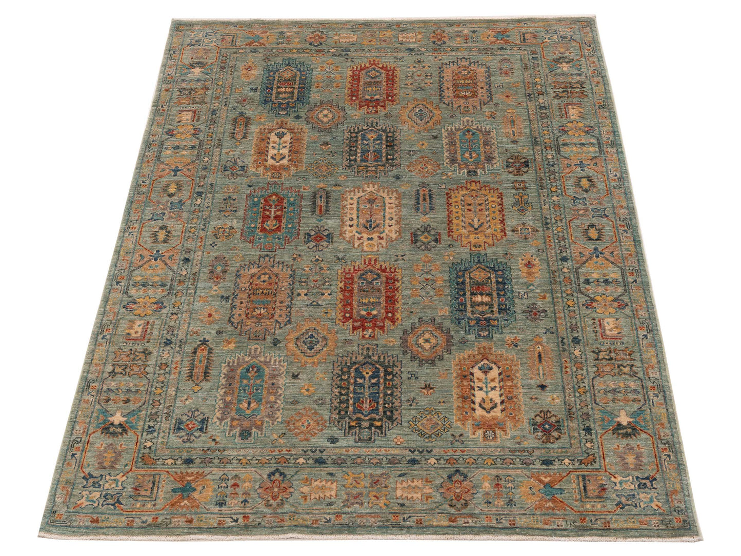 Nomad Super Kars 152267 Green Green Tribal Hand Knotted Rug