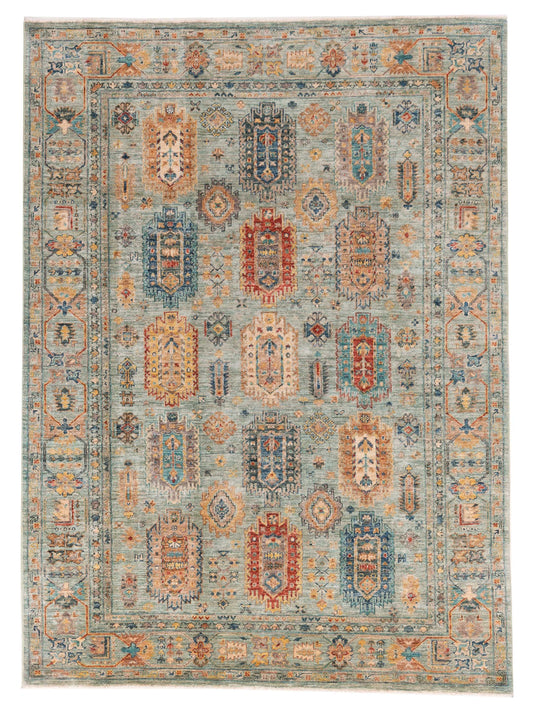 Nomad Super Kars 152267 Green Tribal Hand Knotted Rug