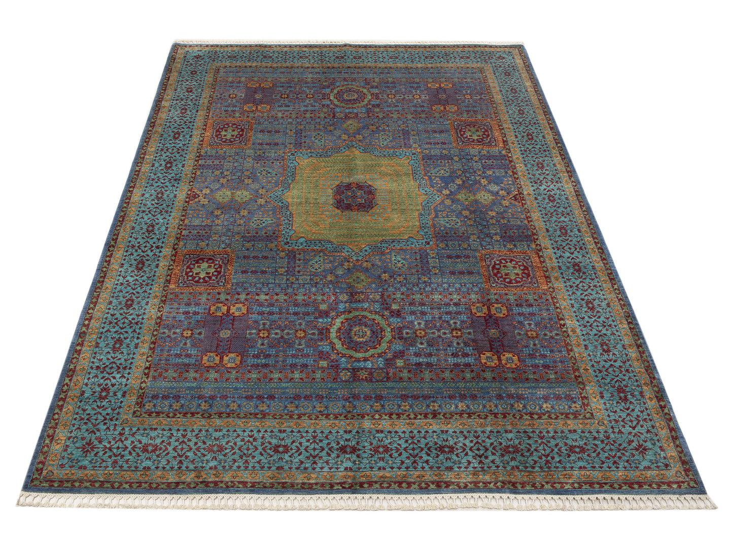 Nomad Super Mamluk 152281 Blue Turquoise Traditional Hand Knotted Rug