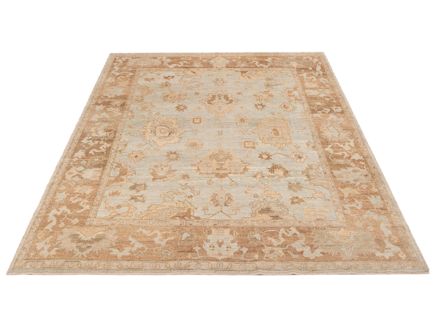 Authentic Angora Oushak Didem Blue Brown Traditional Hand Knotted Rug