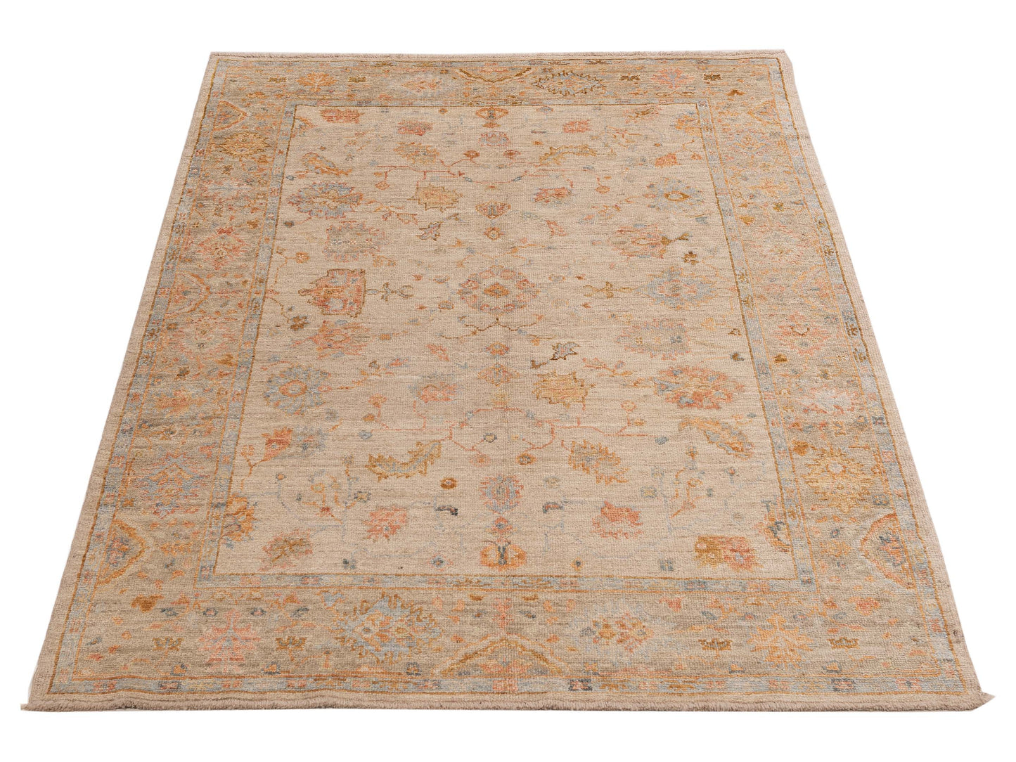 Authentic Angora Oushak Seyyal Beige Silver Traditional Hand Knotted Rug