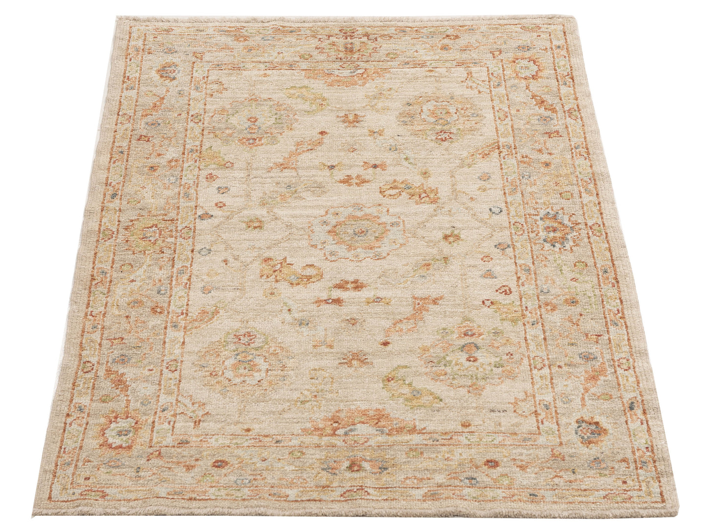 Authentic Angora Oushak Muge Beige Brown Traditional Hand Knotted Rug