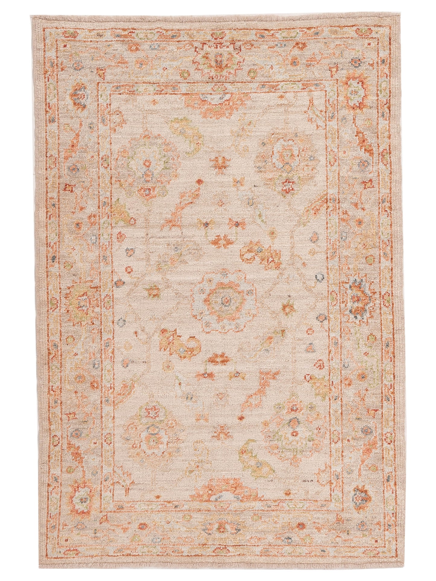 Authentic Angora Oushak Muge Beige Traditional Hand Knotted Rug