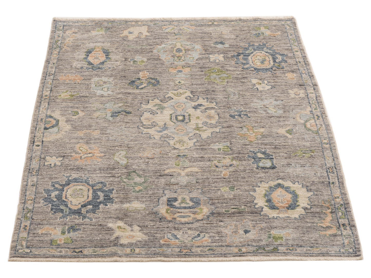 Authentic Angora Oushak Bade Gray Gray Traditional Hand Knotted Rug