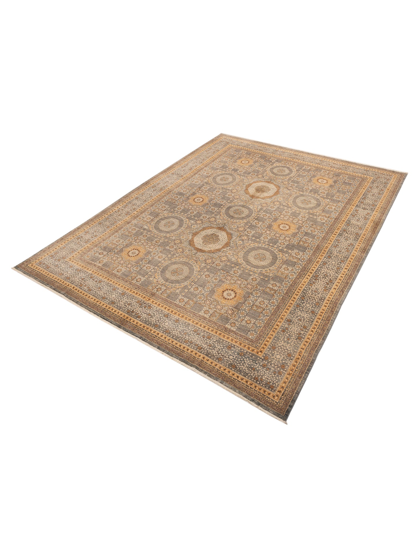 Nomad Super Mamluk 152763 Gray Gray Geometric Hand Knotted Rug - 10x13