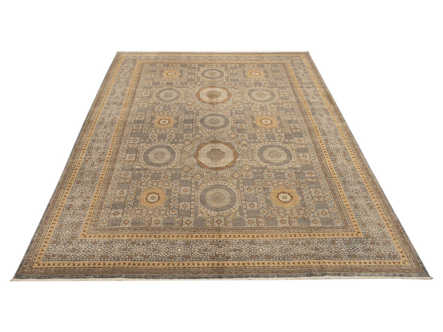 Nomad Super Mamluk 152763 Gray Gray Geometric Hand Knotted Rug - 10x13