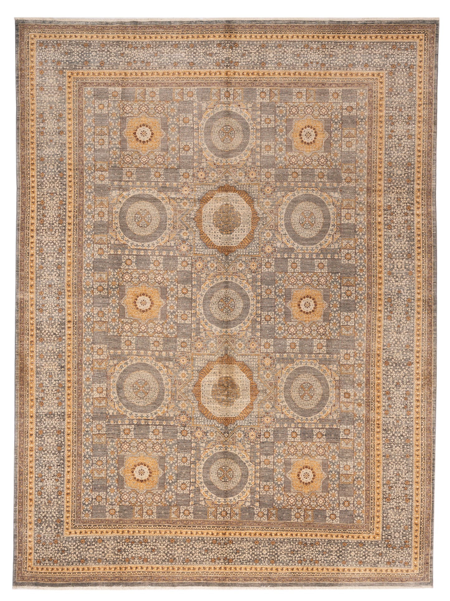 Nomad Super Mamluk 152763 Gray Geometric Hand Knotted Rug