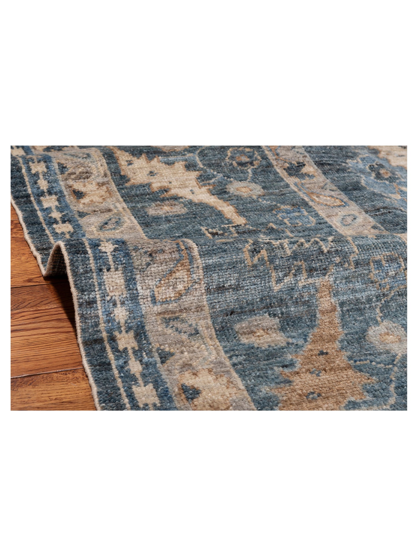 Authentic Angora Oushak Muge Blue Dark Blue Traditional Hand Knotted Rug