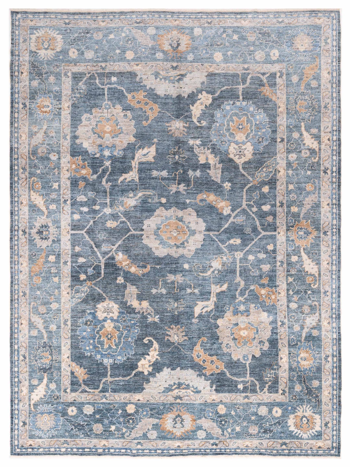 Authentic Angora Oushak Muge Blue Traditional Hand Knotted Rug