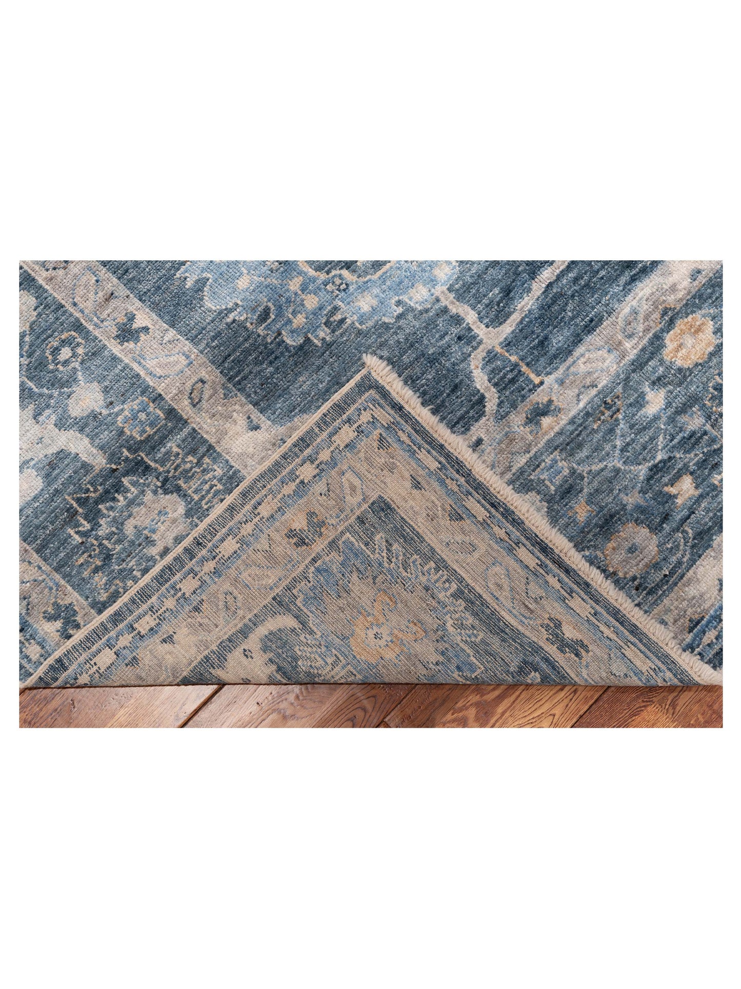 Authentic Angora Oushak Muge Blue Dark Blue Traditional Hand Knotted Rug